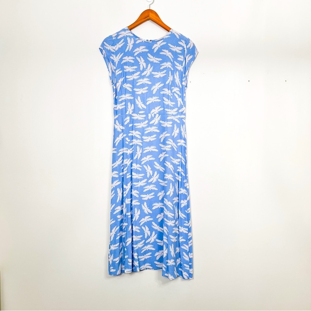 LOFT Blue Midi Dress with White Leaf Print